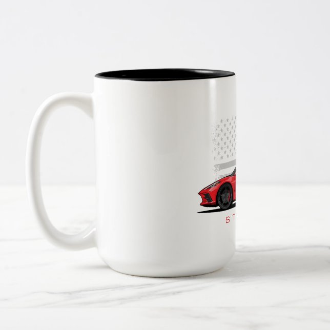 Chevy Corvette C8 Svart Illustration Två-Tonad Mugg (Vänster)