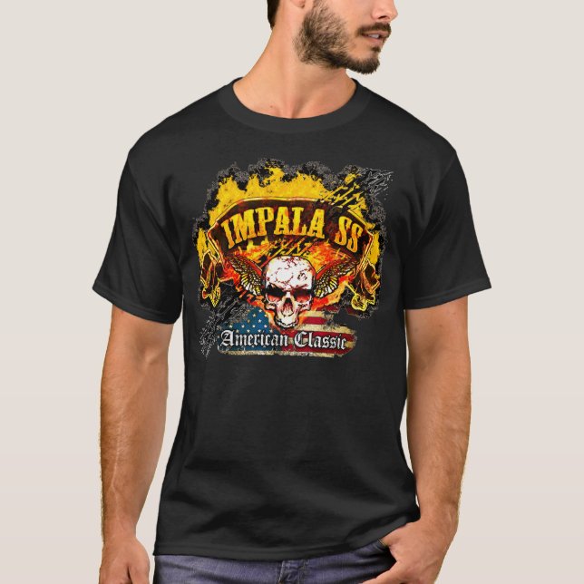 Chevy Impala SS - sammanbrottbanerskalle - Tee Shirt (Framsida)
