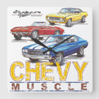 Chevy Muscle Square Clock Fyrkantig Klocka