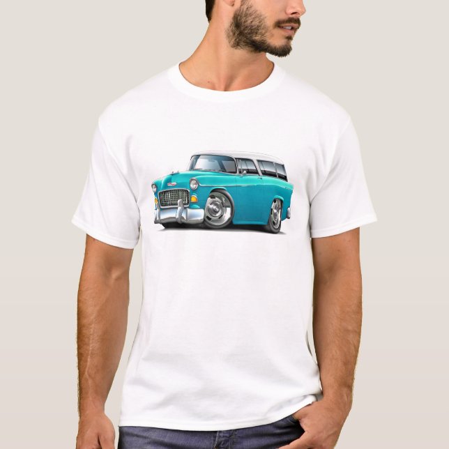 Chevy NomadTurkos-Vit bil 1955 Tee Shirt (Framsida)