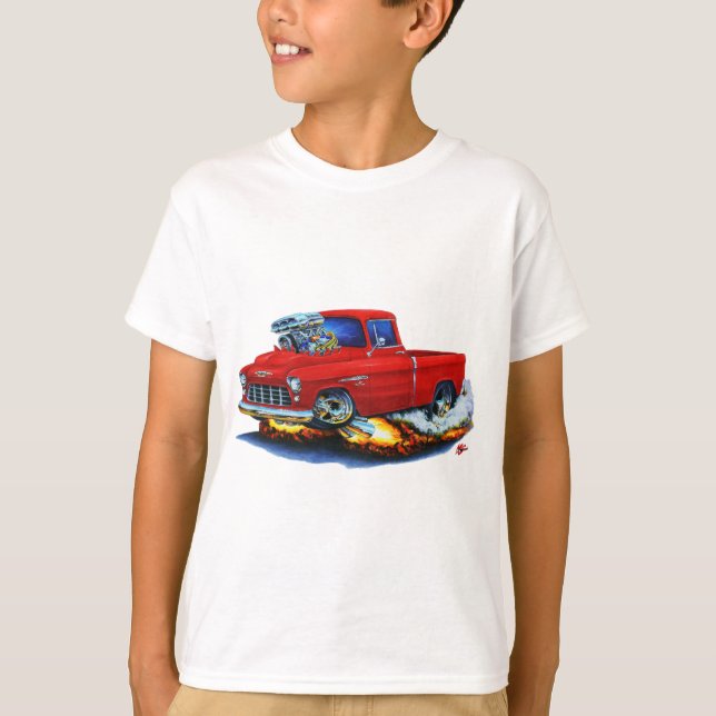 Chevy pickup röd lastbil 1955 tee shirt (Framsida)