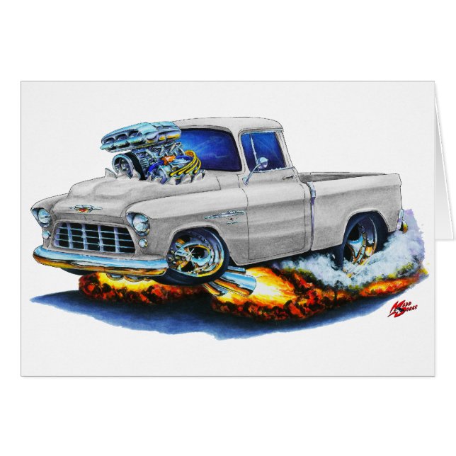 Chevy pickup vitlastbil 1955 hälsningskort (Framsidan Horizontal)