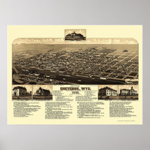 Cheyenne panorama- karta för WY - 1882 Poster
