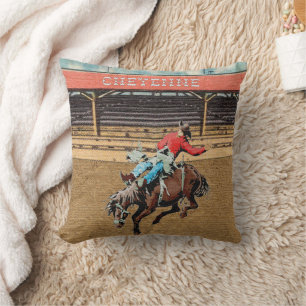 Cheyenne Rodeo Cowboy Bareback Bronc Rider Pillow Kudde