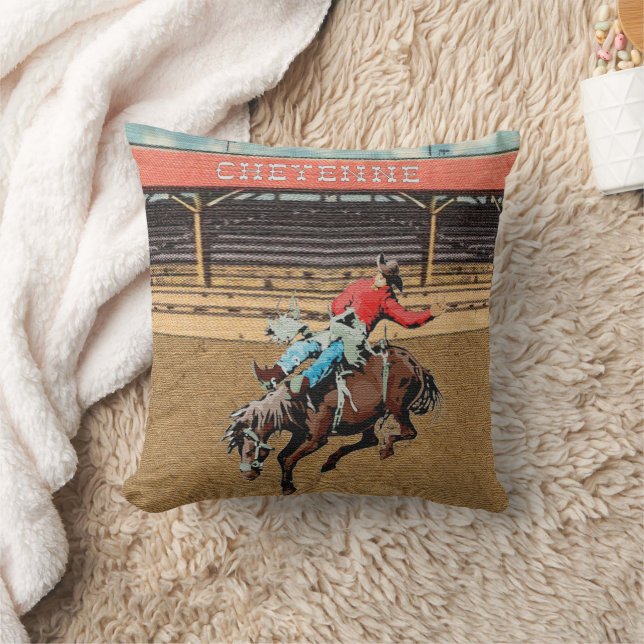 Cheyenne Rodeo Cowboy Bareback Bronc Rider Pillow Kudde (Filt)
