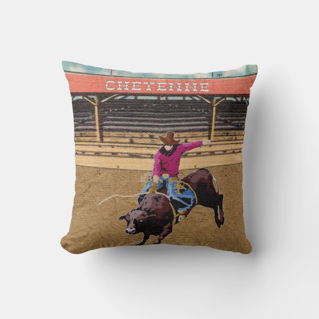 Cheyenne Rodeo Cowboy Bull Riding Kudde (Framsida)