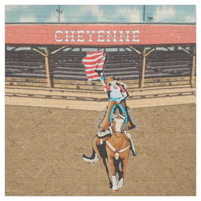 Cheyenne Rodeo Cowgirl American Flagga Fabric 1 Tyg (Provkarta)