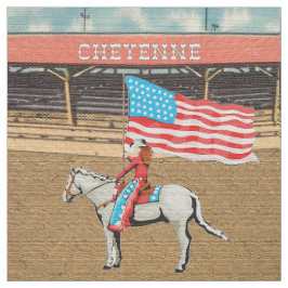 Cheyenne Rodeo Cowgirl American Flagga Fabric 2 Tyg