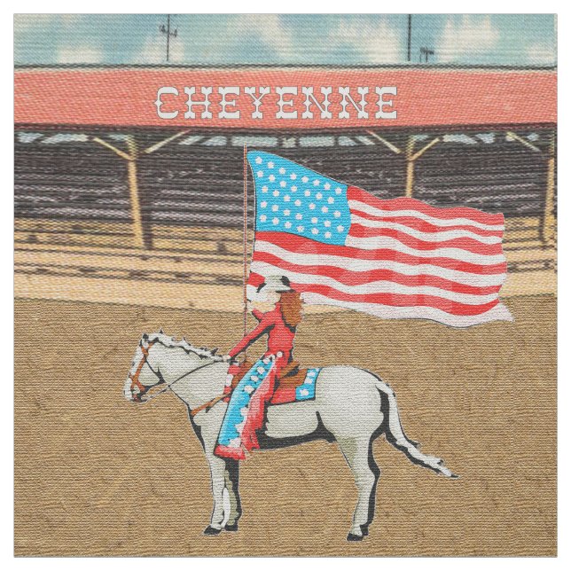 Cheyenne Rodeo Cowgirl American Flagga Fabric 2 Tyg (Provkarta)