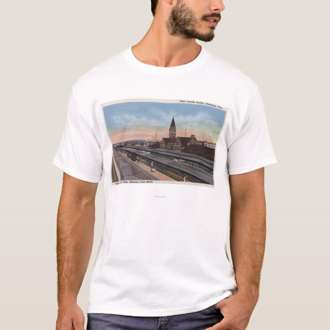 Cheyenne WY - facklig Stillahavs- järnvägstation T Shirt (Framsida)