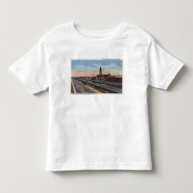 Cheyenne WY - facklig Stillahavs- järnvägstation T Shirt (Framsida)