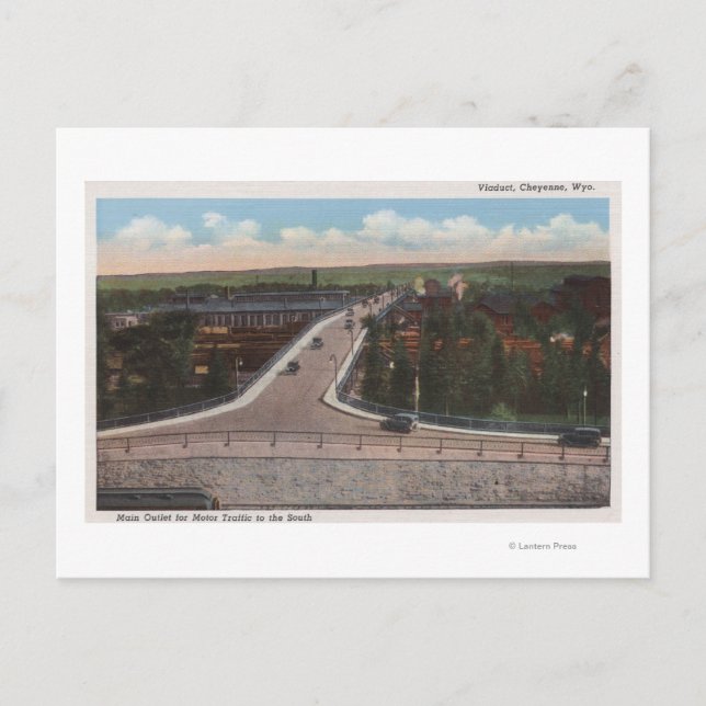 Cheyenne, WY - Viaduct & Main Outlet for Motor Vykort (Framsida)