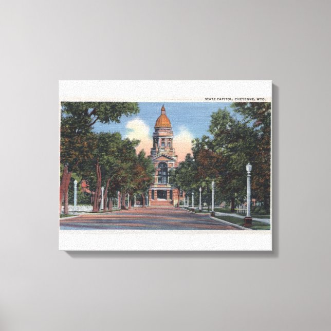 Cheyenne, WY - View of State Huvudstad and Drivewa Canvastryck (Framsida)