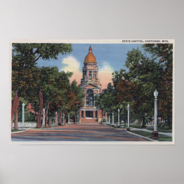 Cheyenne, WY - View of State Huvudstad and Drivewa Poster (Framsidan)