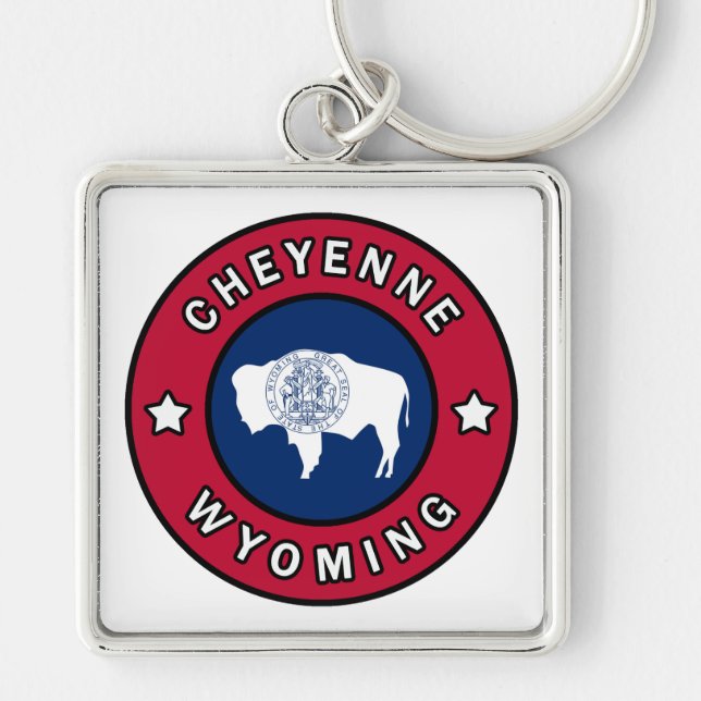 Cheyenne Wyoming Fyrkantig Silverfärgad Nyckelring (Framsidan)