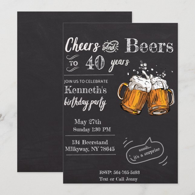 Chheers och Öl 60 40:e 50:e 30:e 21:a Inbjudningar (Fram/baksida)