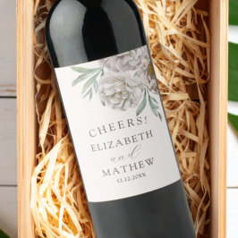 Chi Beige off White Floral Wedding Favor Vinflaska Etikett