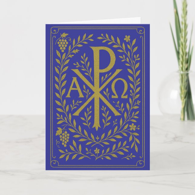 Chi Rho Alpha Omega Guld symbol på Blue Kort (Framsida)