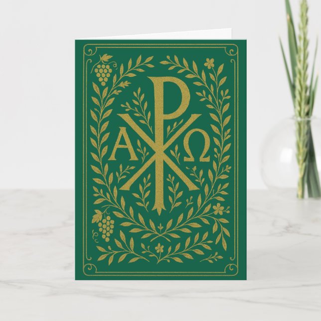 Chi Rho Alpha Omega Guld Symbol på Grön Kort (Framsida)