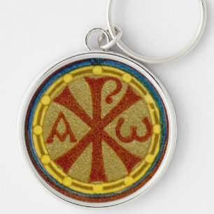 Chi Rho/Alpha Omega Medallion från SNV 36 Rund Silverfärgad Nyckelring