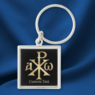 Chi Rho Christogram Fyrkantig Silverfärgad Nyckelring