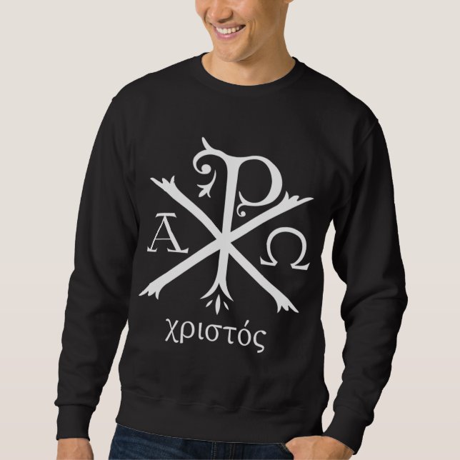 Chi Rho Jesus Kristus Christian Ancient Monogram Lång Ärmad Tröja (Framsida)