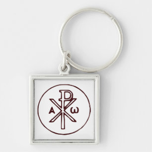 Chi-Rho Kristogram-symbol Fyrkantig Silverfärgad Nyckelring