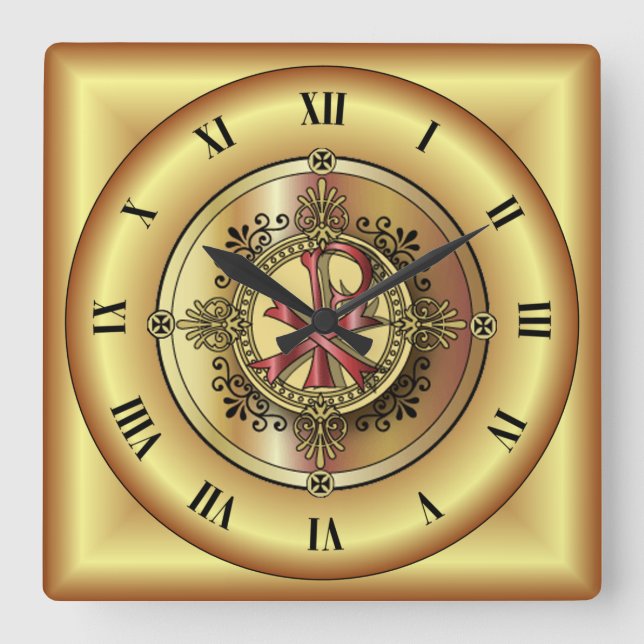 Chi-Rho Monogram ~ Christian Symbol P & X ~ Fyrkantig Klocka (Framsida)