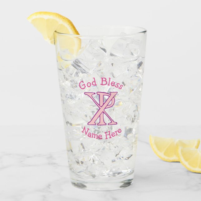 Chi Ro Christian Kor Rosa Personlig Glaskopp (Framsida Ice)