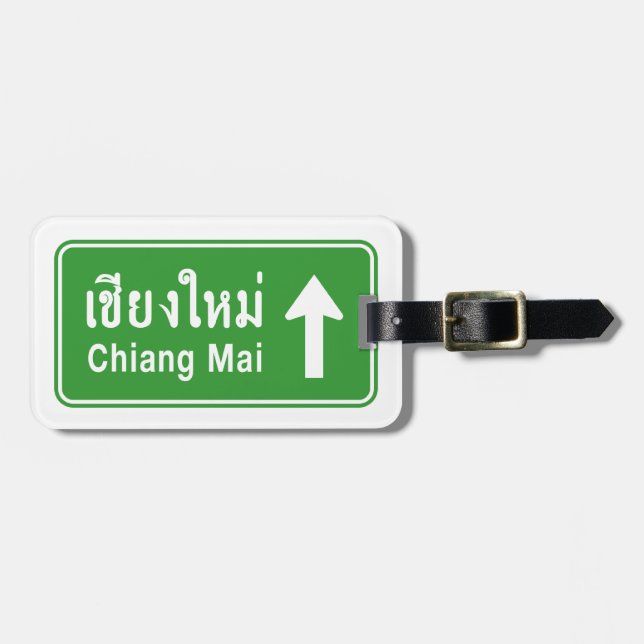 Chiang Mai Ahead ⚠ Thai Highway Traffic Sign ⚠ Bagagebricka (Horisontell Framsida)