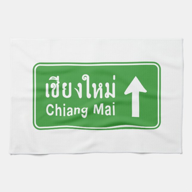 Chiang Mai Ahead ⚠ Thai Highway Traffic Sign ⚠ Kökshandduk (Horisontell)