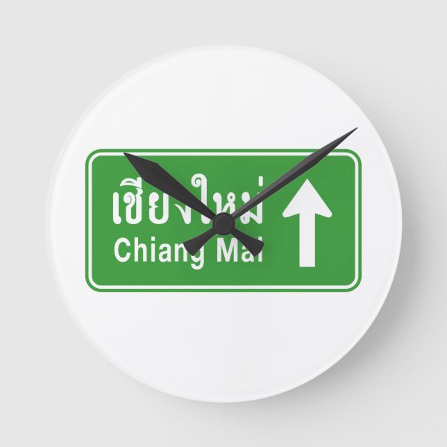 Chiang Mai Ahead ⚠ Thai Highway Traffic Sign ⚠ Rund Klocka (Framsida)
