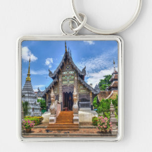 Chiang Mai temple-foto Fyrkantig Silverfärgad Nyckelring