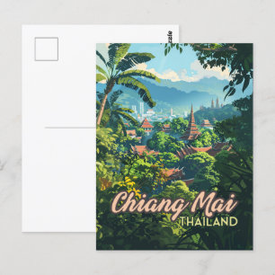 Chiang Mai Thailand Asia Temples Mountains Vintage Vykort