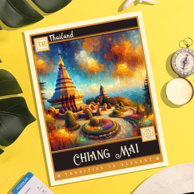 Chiang Mai, Thailand | Måla Vintage Vykort (Skapare uppladdad)