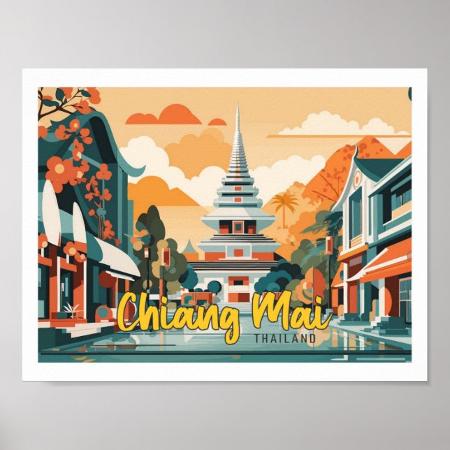 Chiang Mai Thailand Pop Art Travel Illustration Poster (Framsidan)