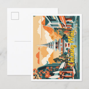 Chiang Mai Thailand Pop Art Travel Illustration Vykort