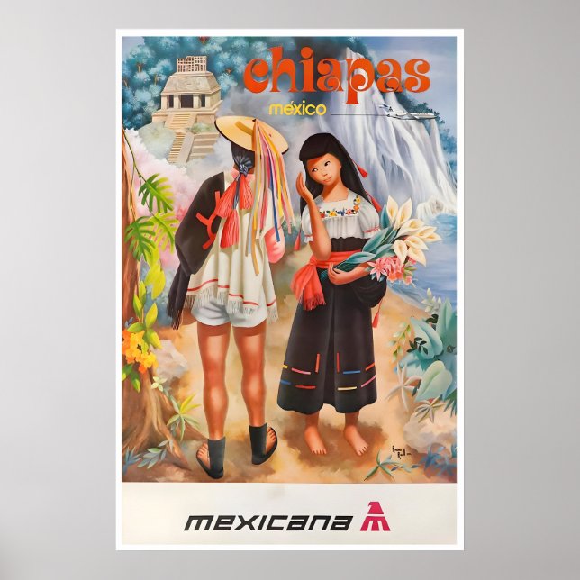 Chiapas konst Mexiko Resemärke Mexikanskt tryck (Framsidan)