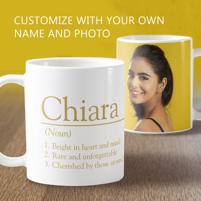 Chiara namn definition anpassad bild vit guld kaffemugg (Skapare uppladdad)