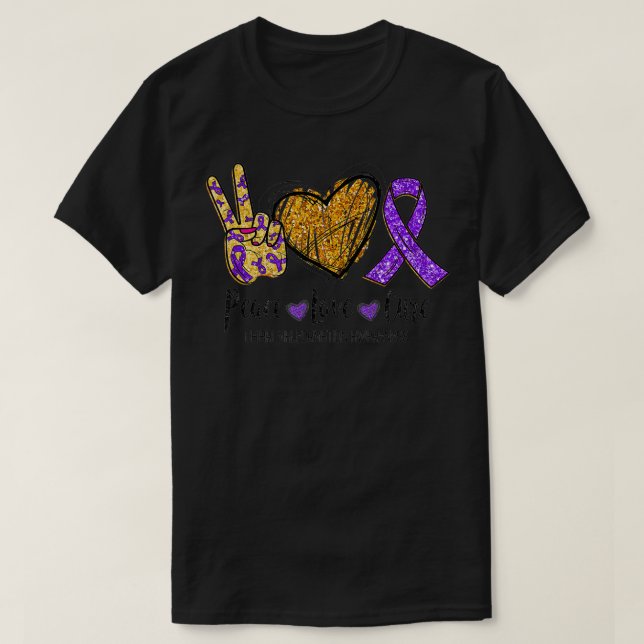 Chiari Malformation Awareness Peace Love Cure Purp T Shirt (Design framsida)
