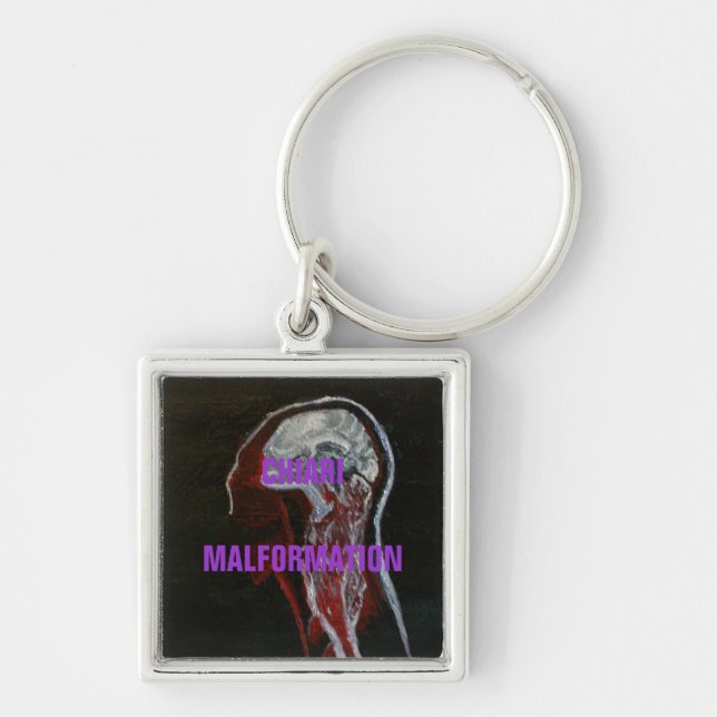 CHIARI-MALFORMATION. FYRKANTIG SILVERFÄRGAD NYCKELRING (Framsidan)