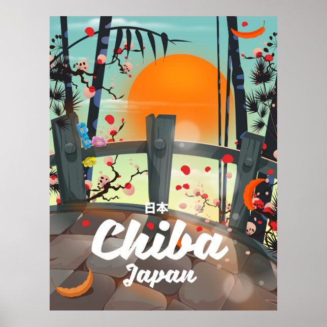 Chiba Japan vintage reseskylt konsttryck. Poster (Framsidan)