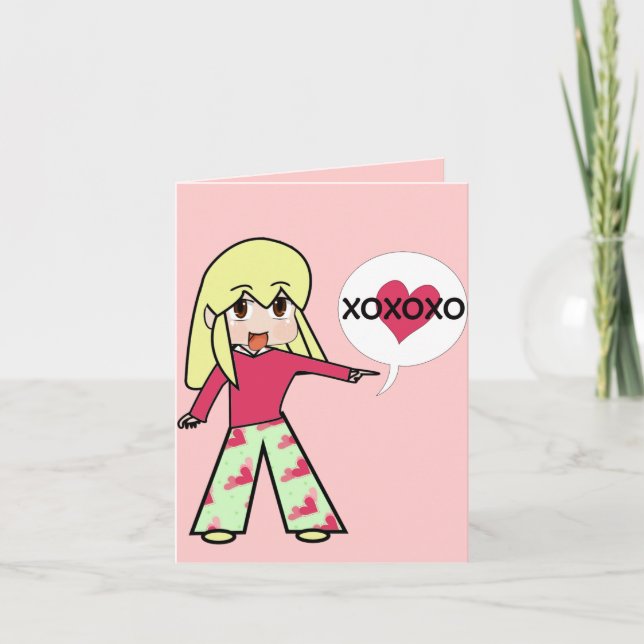 Chibi Alla Hjärtans Dag Tack XOXOXO Kort (Framsida)