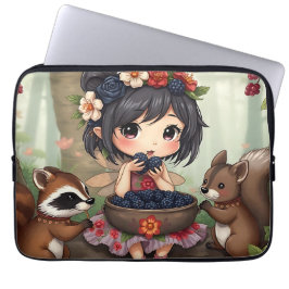Chibi-älva som äter björnbär med skogsvänner laptop fodral