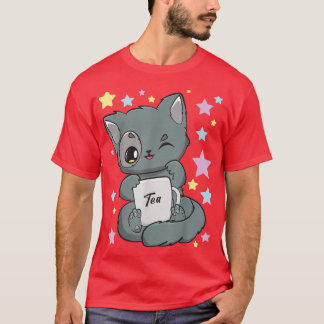 Chibi Anime Cat Drinking a Boba Tea Kawaii Neko Fa T Shirt