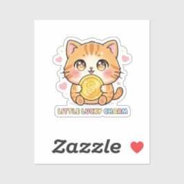 Chibi Anime Cat Holding Gold Coin Cute Sticker Klistermärken