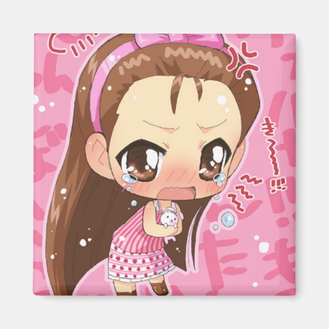 Chibi Anime Girl Button 2 Magnet (Framsidan)