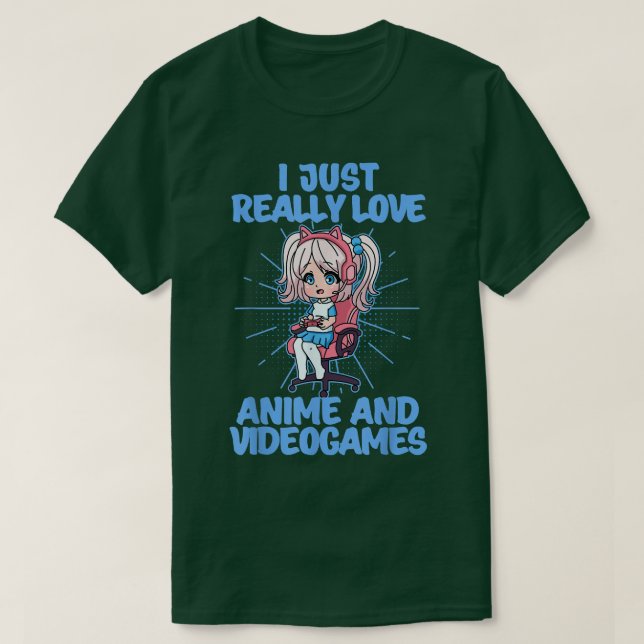 Chibi Anime Girl Gaming Älskare Videogames Otaku A T Shirt (Design framsida)