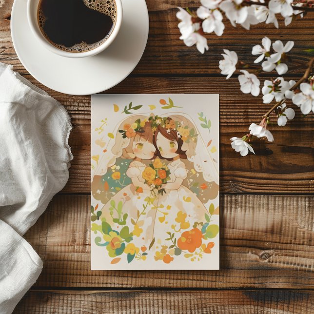 Chibi Anime Girl Lesbisk Bröllop Inbjudan (Skapare uppladdad)