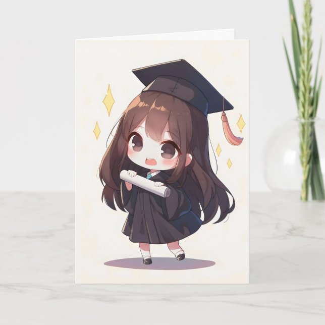 Chibi Anime Girl School Helgkort (Framsida)